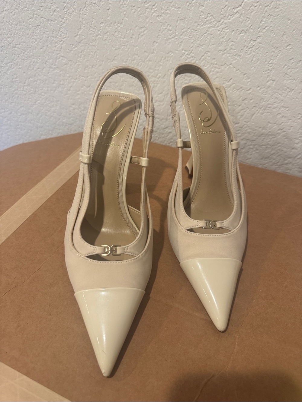 Sam Edelman Cream Patent-Toe Slingback Pumps